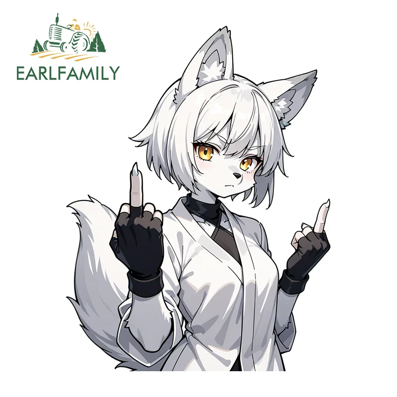 EARLFAMILY Furry Fox Girl Sticker Popular Anime Item Rearview Mirror Trunk Decals Practical Waterproof Accesorios Para Auto