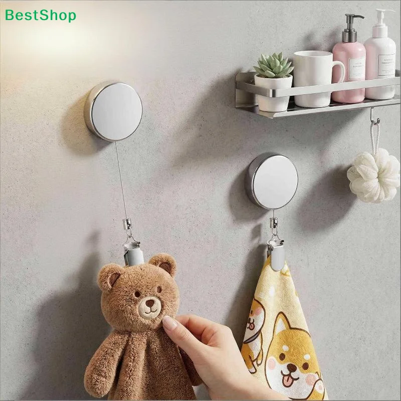 

1/2pcs Automatic Retractable Towel Rack Self-Adhesive Wall-Mounted Hand Towel Holder Clips Bathroom Kitchen Organiser