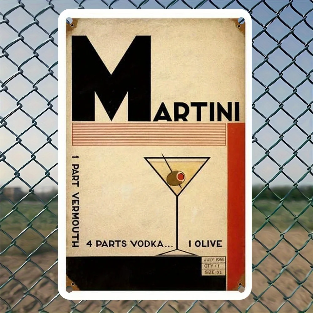 Letrero de metal con receta de cóctel de Martini vintage, arte de pared retro con diseño de oliva y vodka, perfecto para decoración del hogar, bar o garaje