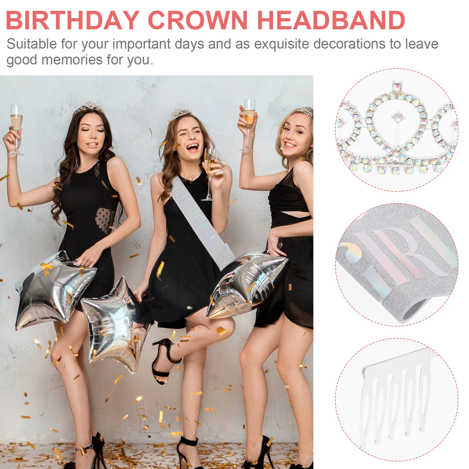 

1 set 1 Set Crown Headpiece Rhinestones Crown Headband Party Decor Birthday Etiquette Belt Etiquette Belt Set