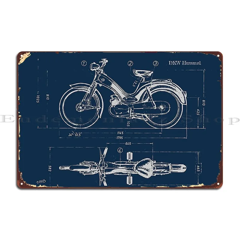 Vintage Motorcycle Blueprint Dkw Hummel 1958 Wenkatdesigns Metal Signs Cinema Plaques Wall Decor Custom Iron Tin Sign Poster