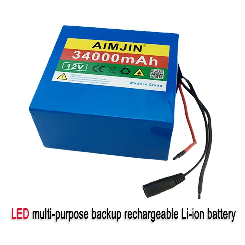 3S12P 12V 34000mAh 18650 Li-Ion Battery Pack, for LED Lamp Light Solar Street Light Backup Power Etc+Charger