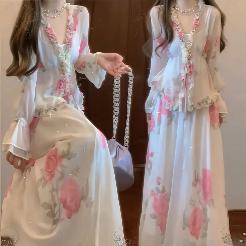 Fashion Women's Set for Spring and Summer New Items with a Luxurious and Stunning V-neck Top and Skirt Two-piece Set