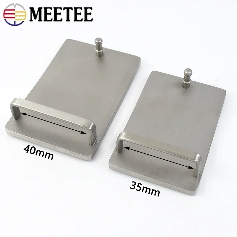 Meetee 1pc 35mm/40mm Stainless Steel Belt Buckles Metal Smooth Plate Buckle for Men\'s Waistband Head Pin Automatic Clasp Crafts