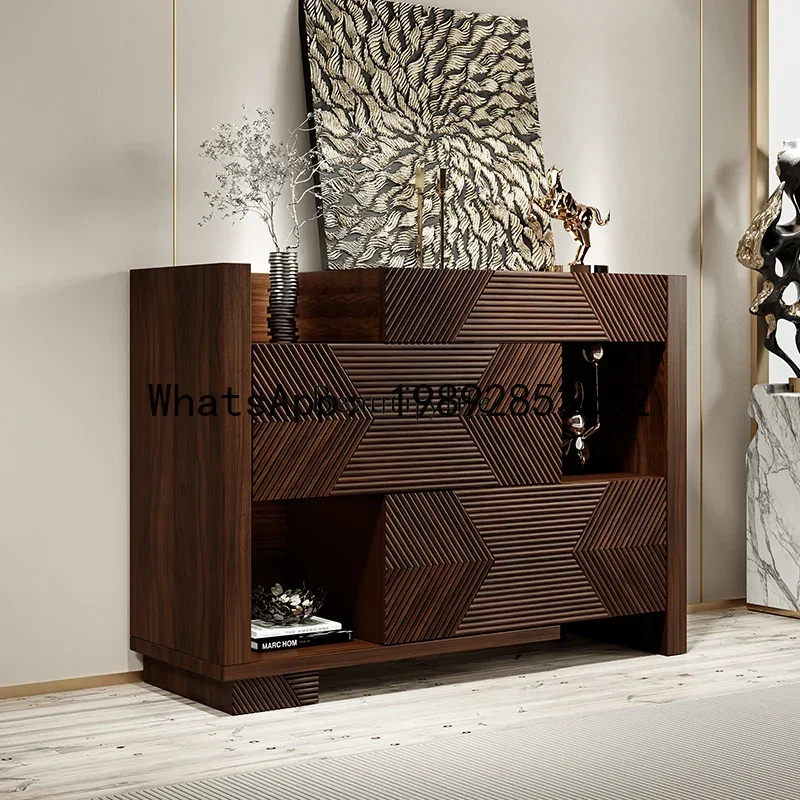 QQ jj LItalian light luxury shoe cabinet medium and ancient style stretched walnut entrance cabinet