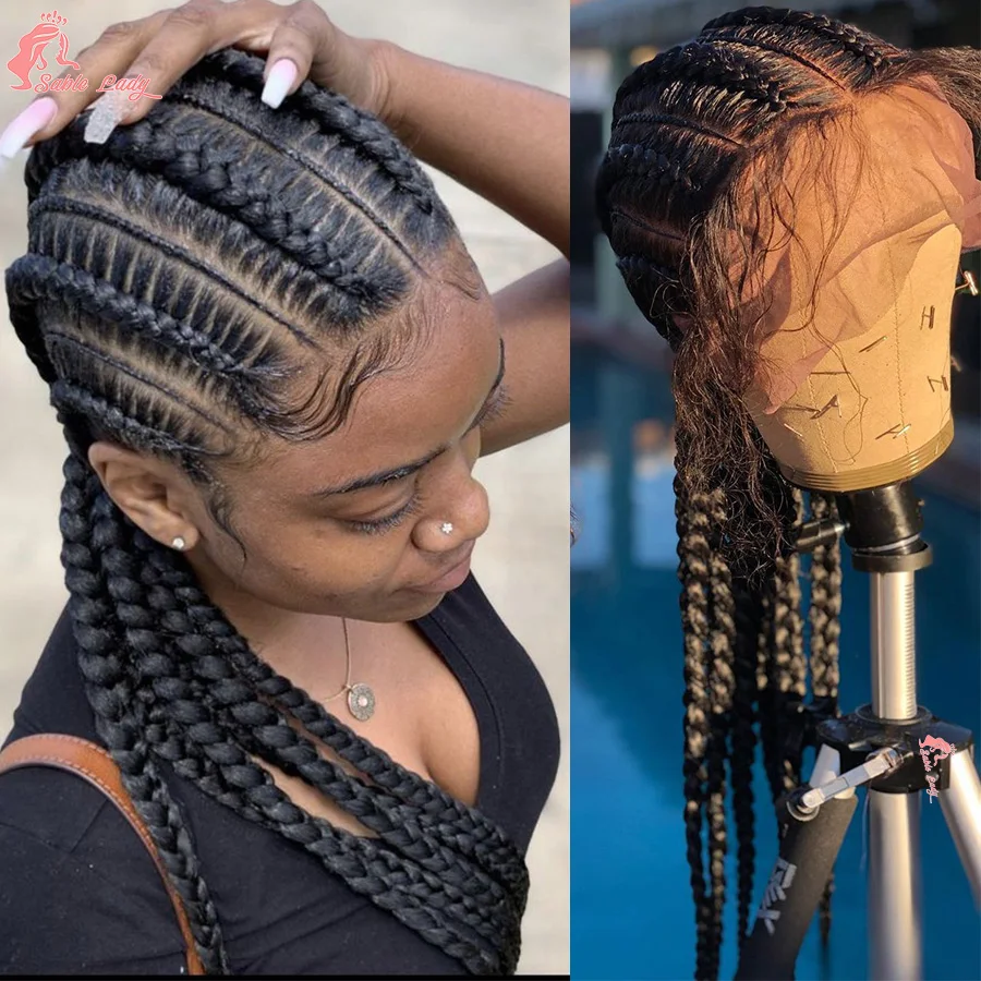 

Synthetic Knotless Box Braided Wigs Full Lace Front 36 Inches Knotless Cornrow Braids With Baby Hair For Women Afro Braids Style