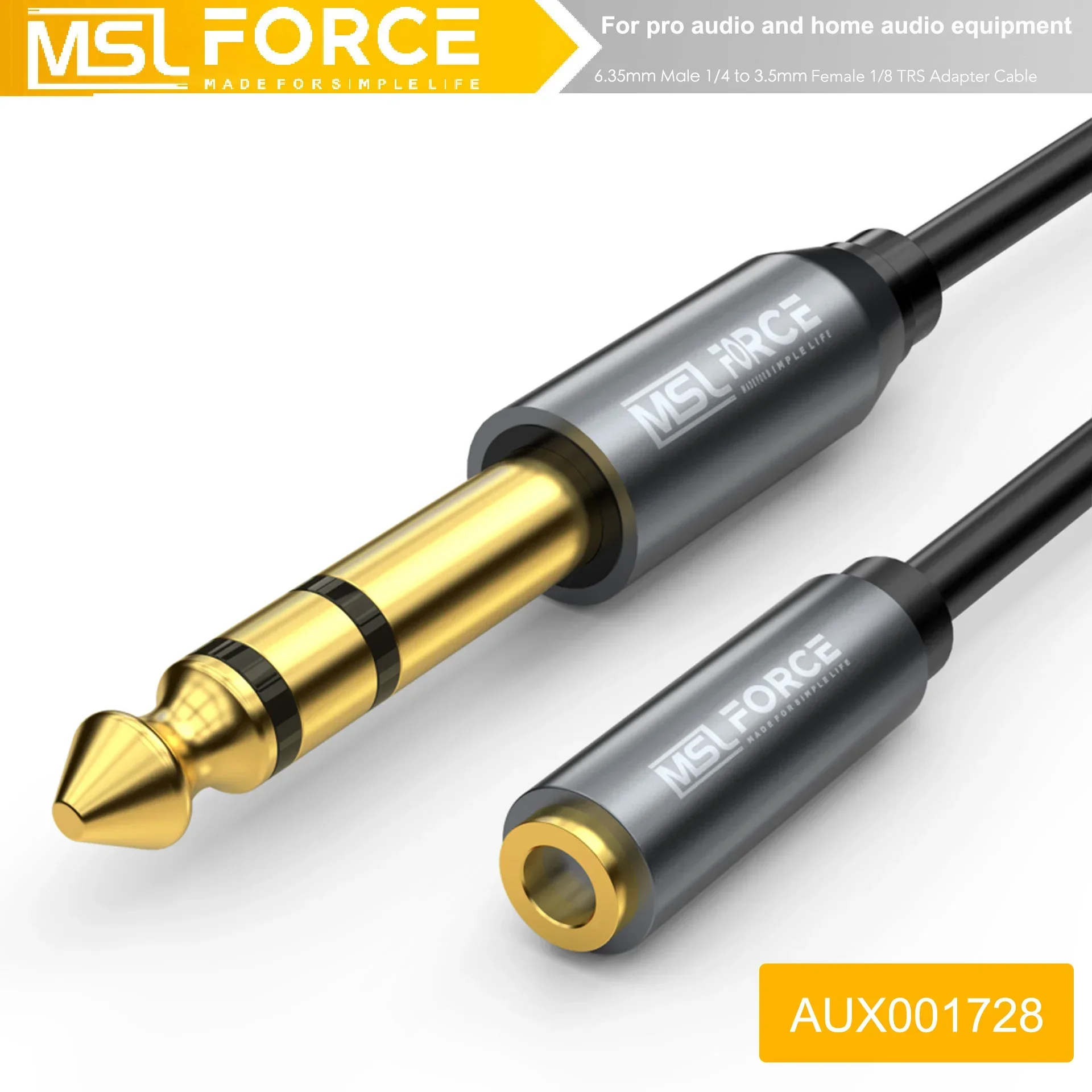 6.35mm Male 1/4 to 3.5mm Male 1/8 TRS Stereo Audio Cable Adapter for Guitar, Piano, Amplifiers, Home Theater, or Mixing Console