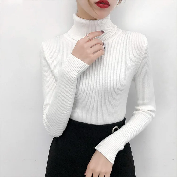 Tight fitting pullover high necked sweater for women's inner layering base sweater slim fit solid color knitted sweater