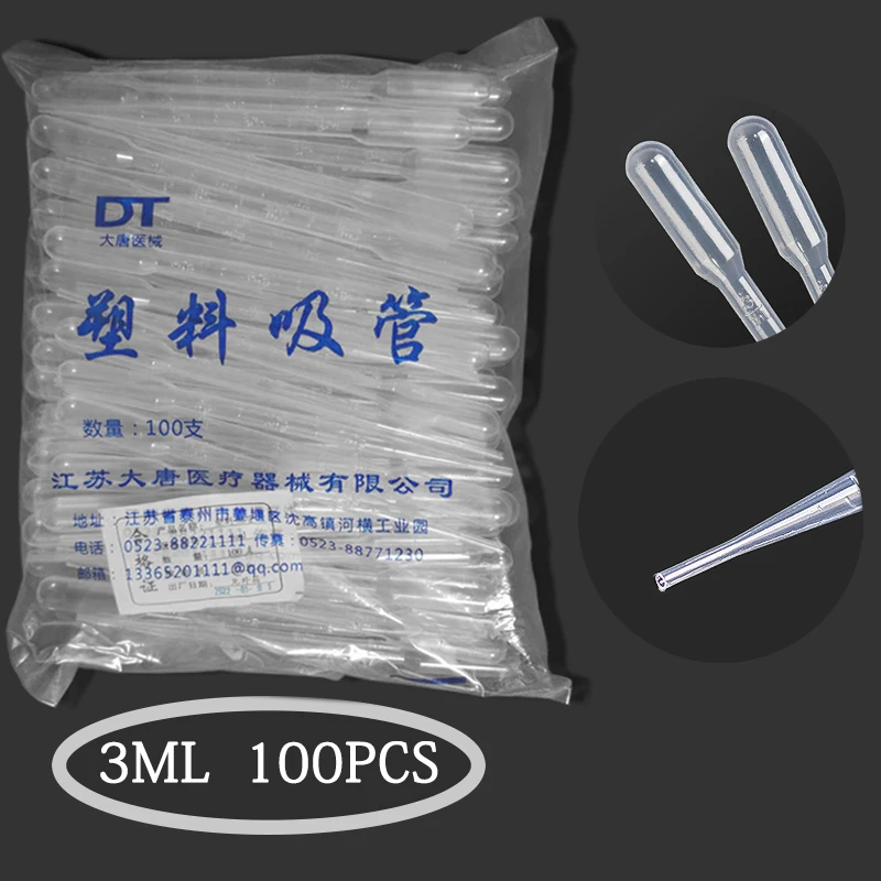 100Pcs/Bag 3ml Transfer Pipettes Plastic Transparent Pipettes Disposable Safe Eye Dropper Polyethylene Laboratory Supplies