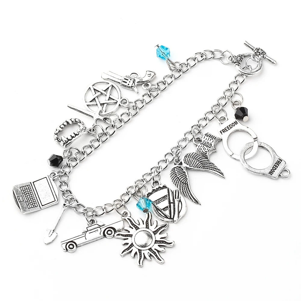 Supernatural Inspired Bracelets for Women Dean Winchester Jewelry Charms Pendants Bangles Bracelet Gothic Chain Wristbands