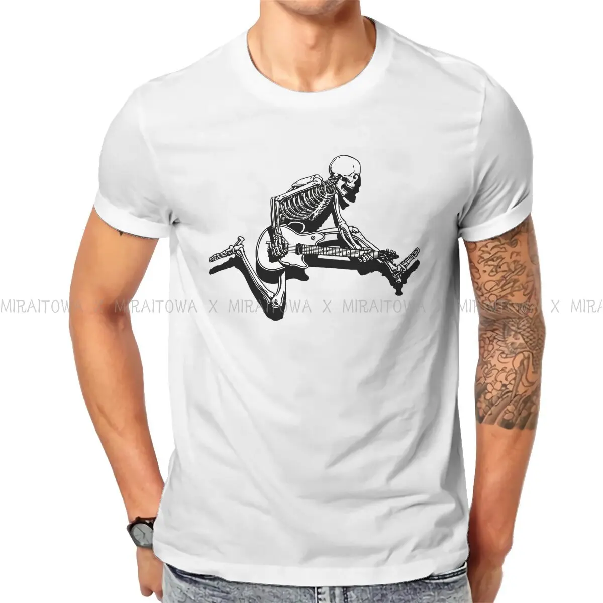 Guitar Rock Fabric TShirt Skeleton Guitarist Jump Classic T Shirt Homme Men Tee Shirt Printing