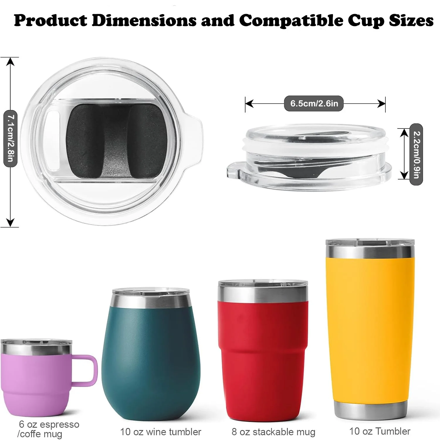 Yeti 6 Oz/8 Oz/Stackable Mugs and Yeti Rambler 10 oz Flat-Bottomed Cup Lids, Magslider Lids for Yeti Espresso/Coffee Cups, 6 oz (Approximately 170.1 g) Replacement Lids Ye-Ti Rambler 283.5 ml) g Wine