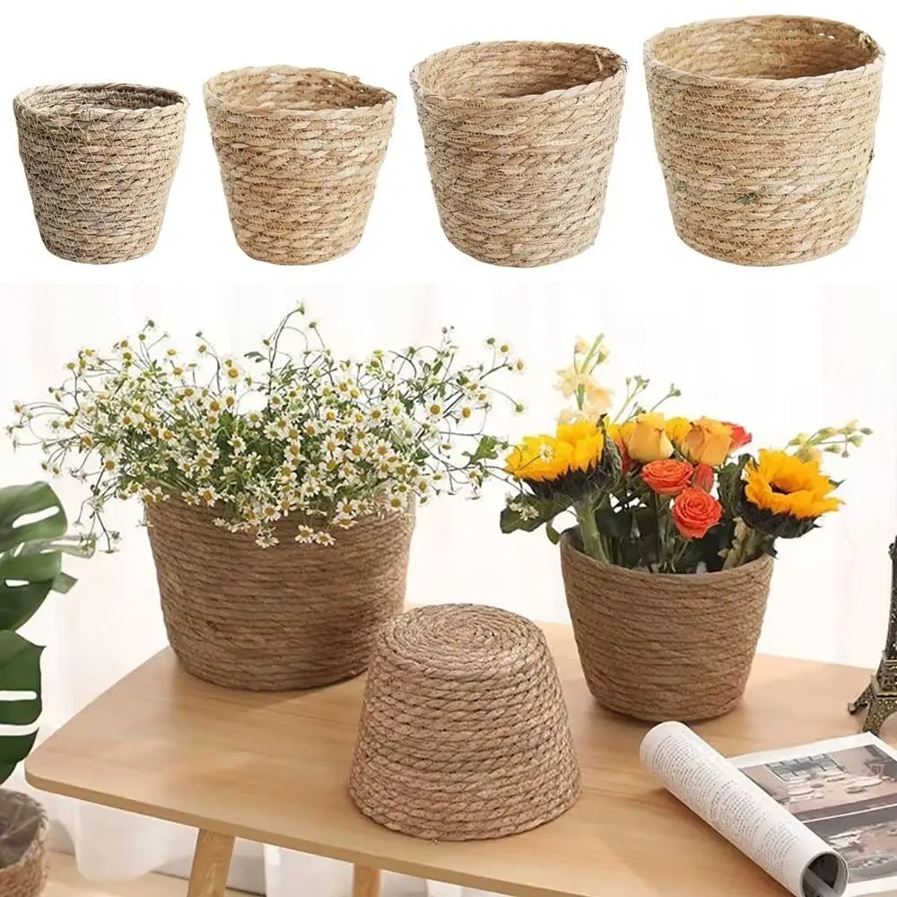 1Pcs Planter Basket Flower Pot Basket Rattan Straw Grass Woven Flowerpot Mini/S/M/L Furniture Decoration For Garden Terraces
