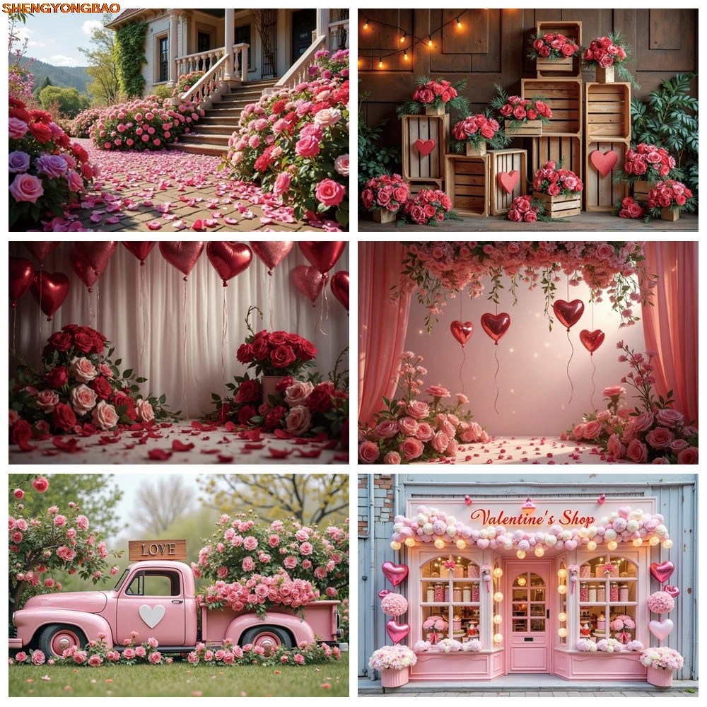 

Women's Birthday Backdrop Photography Heart Rose White Curtain Photozone Background Valentines Studio Photocall Supplies