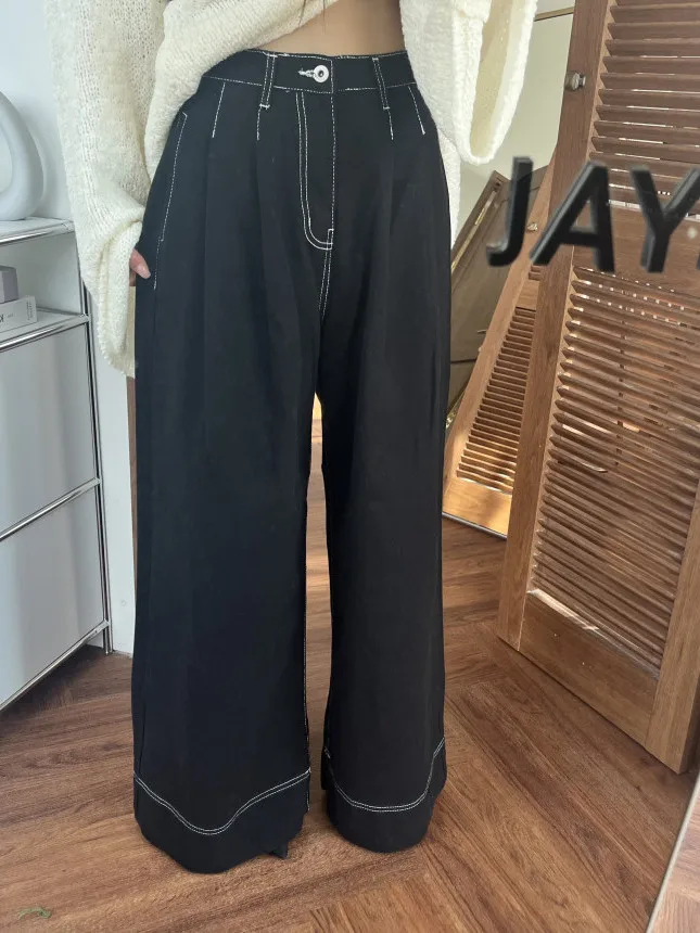 

Повседневные брюки с эффектом похудения, женские свободные прямые джинсы с высокой талией, корейские модные осенние новые поступления