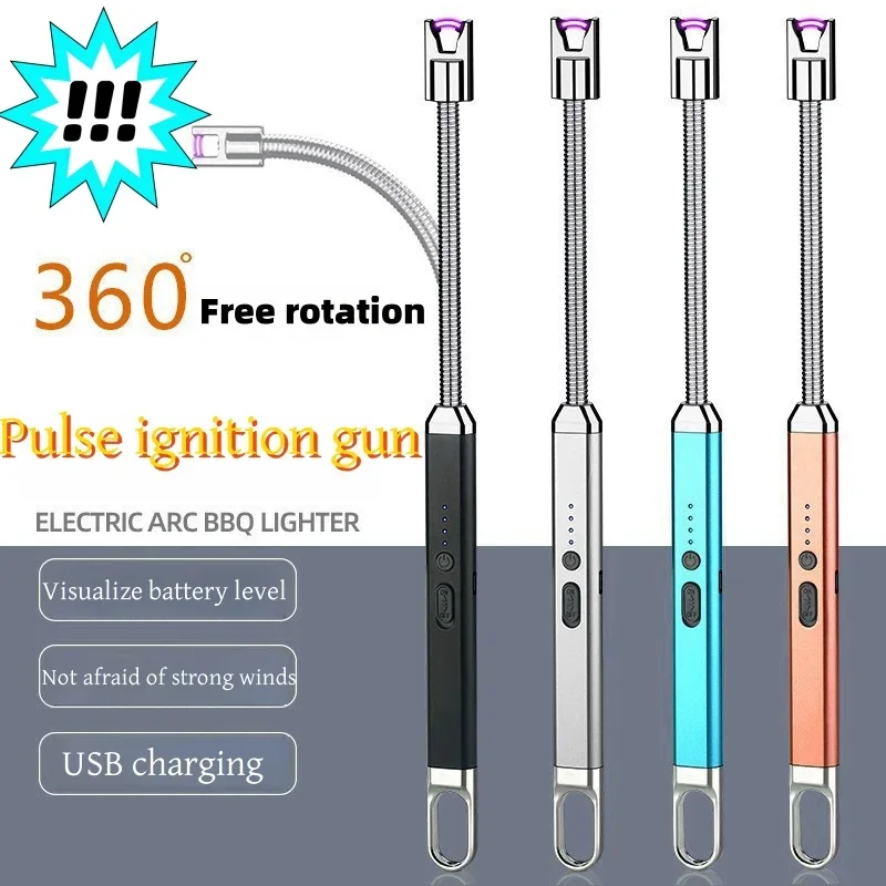 New Metal Electronic Pulse Flameless Arc Ignition Gun Outdoor Portable Windproof Plasma USB Charging Lighter for Kitchen Tool