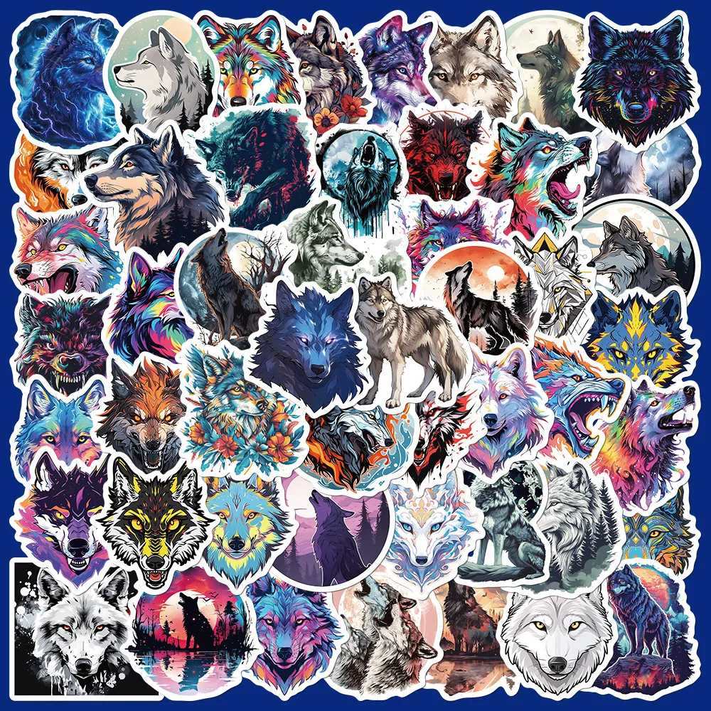 50pcs Creative Cartoon Solitary Wolf Series Graffiti Stickers Suitable For Helmet Desktop Wall Decoration DIY Stickers