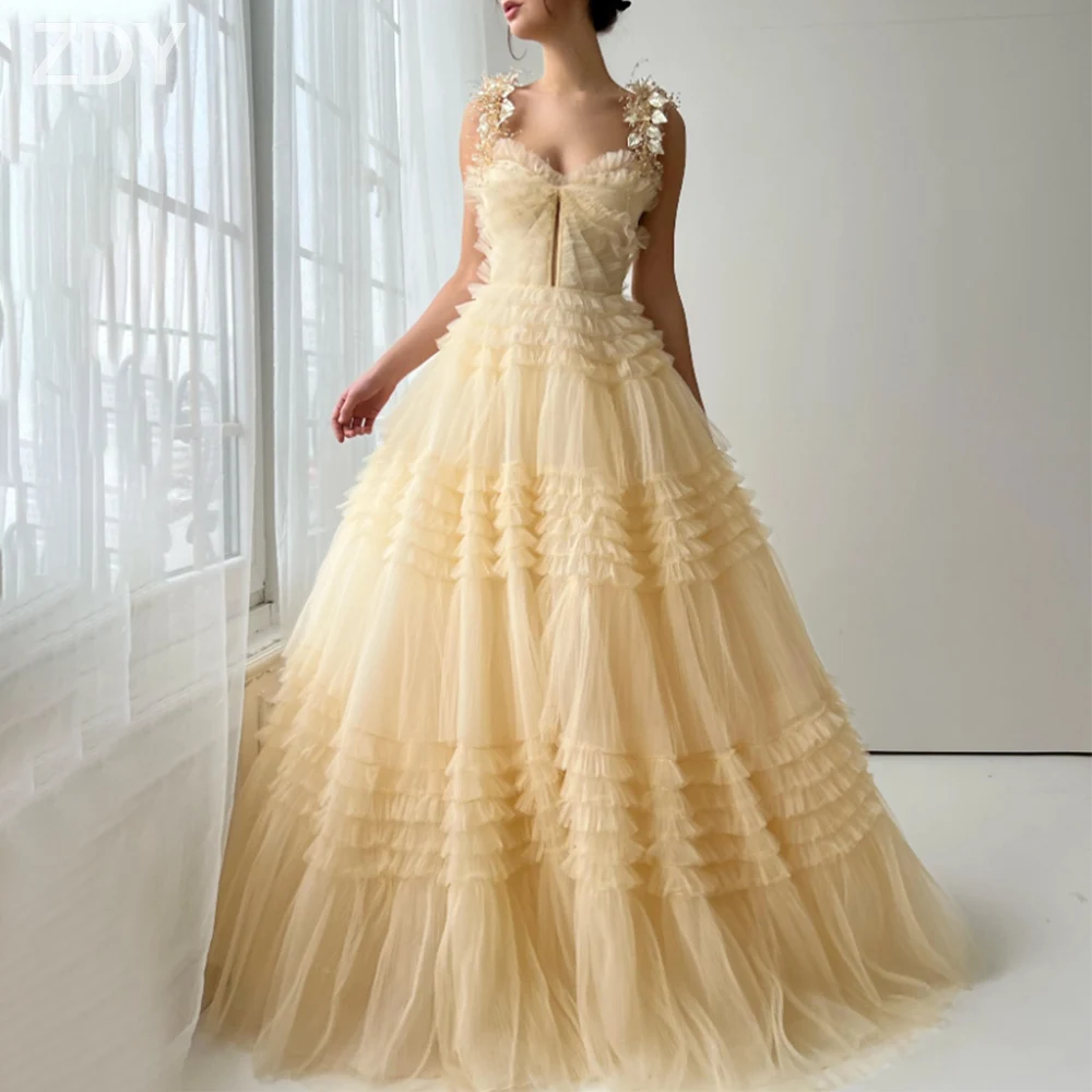 

Customized Elegant Long Tiered Prom Dresses for Special Occasions Tulle Sleeveless Backless Woman Evening Party Gala Dress 2025