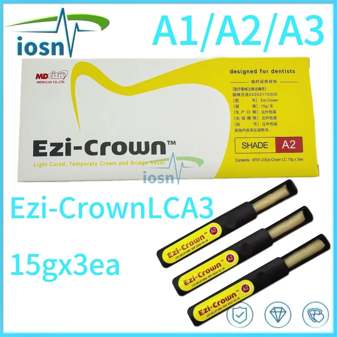 Dental Temporary Crown and Bridge Resin Material A1 A2 A3 Light Cure Temp Inlay Relining Korean Mediclus Dentistry Products set