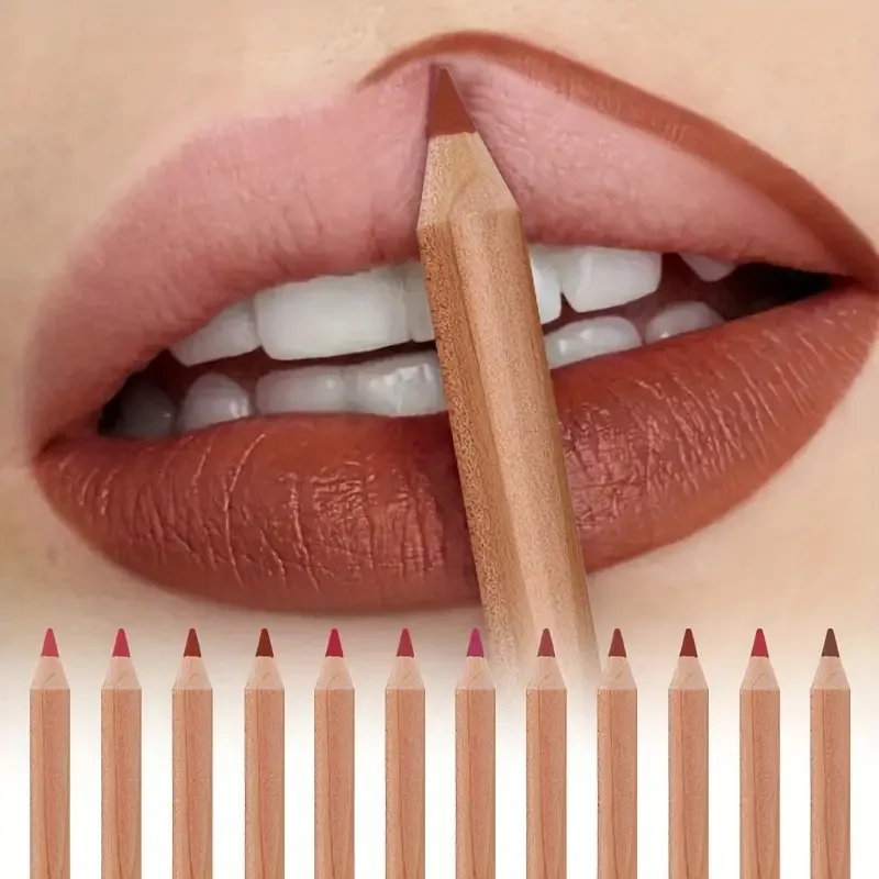 12 unids/set delineador de labios resistente al agua lápiz desnudo sin brillo delineador de labios hidratante de larga duración delineador de labios lápiz de maquillaje