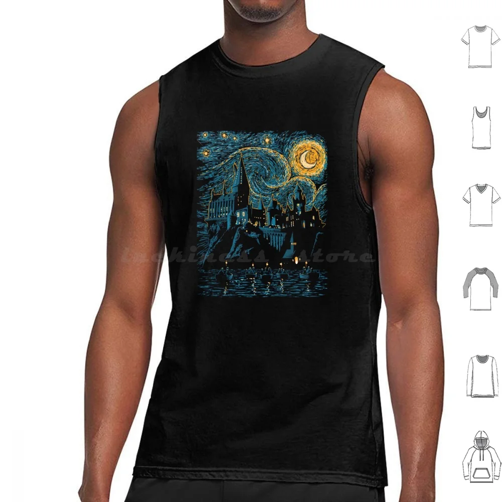 Starry Night Tank Tops Vest Sleeveless Snape Malfoy Potterhead Rubeus Hagrid Ron Weasley Dumbledore Sirius Black Hedwig