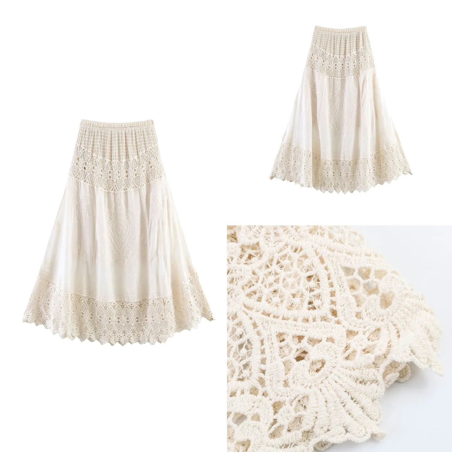 Fashionable Floral Embroidery Hollow out Slimming Half Skirt for Women Summer Casual Wear Standard Edition Zadata Brand