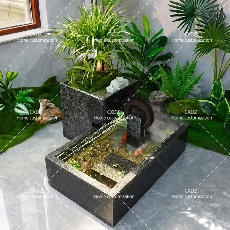 Waterfall Stacked Water Feature for Courtyard Small Garden Villa Landscape Circulating Flowing Water Ornament Fountain