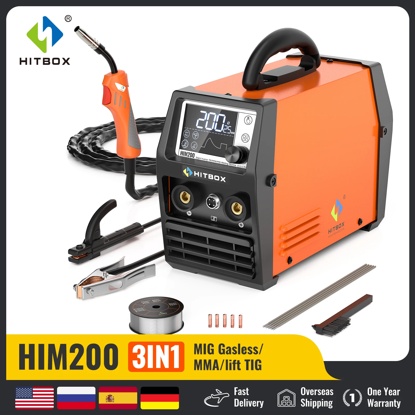 Máquina de Solda Levante Tig Mma Him200 Blindado a Gás sem Gasolina Tensão Única 220v Suporta o Uso de Armas de Desenho Hitbox3 in