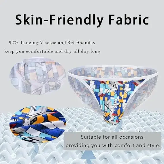 Jinshi Men's Briefs Breathable Underwear Cartoon Print Comfortable Tagless Briefs Mens Printed Briefs