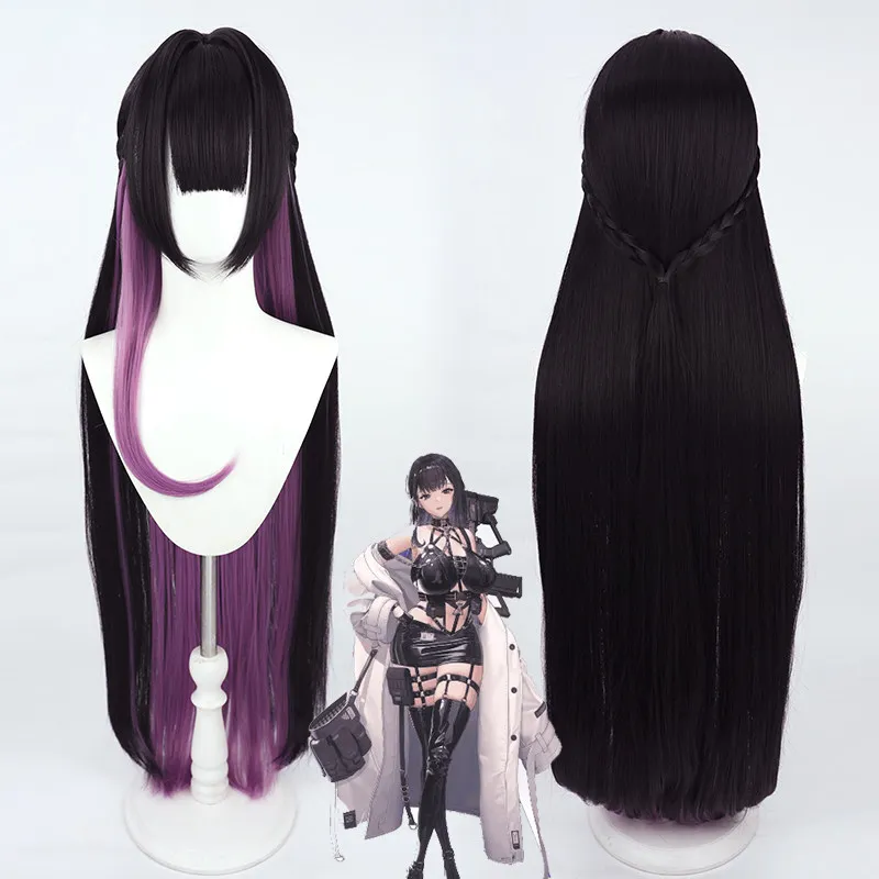 

Game The Goddess of Victory Mihara Cosplay Wig Long Black Purple Mixed Halloween Role Play Costume Hair with Wig Cap