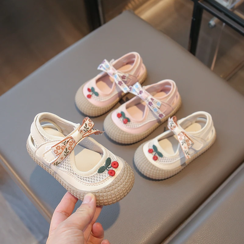 

Girls' Mesh Children's Fashion Versatile Breathable Mary Jane Mesh Bow Sandals Summer and Spring New Kids Princess Shallow Flats