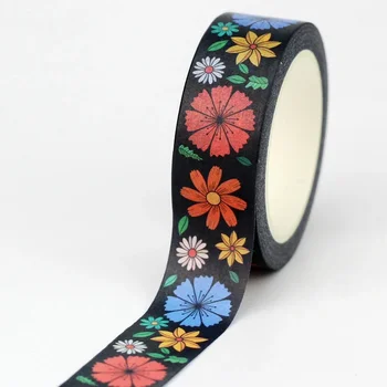 Cinta Washi de flores florecientes oscuras para decoración, 1 unidad, 10M, para álbum de recortes, diario, cinta adhesiva DIY, papelería bonita, novedad