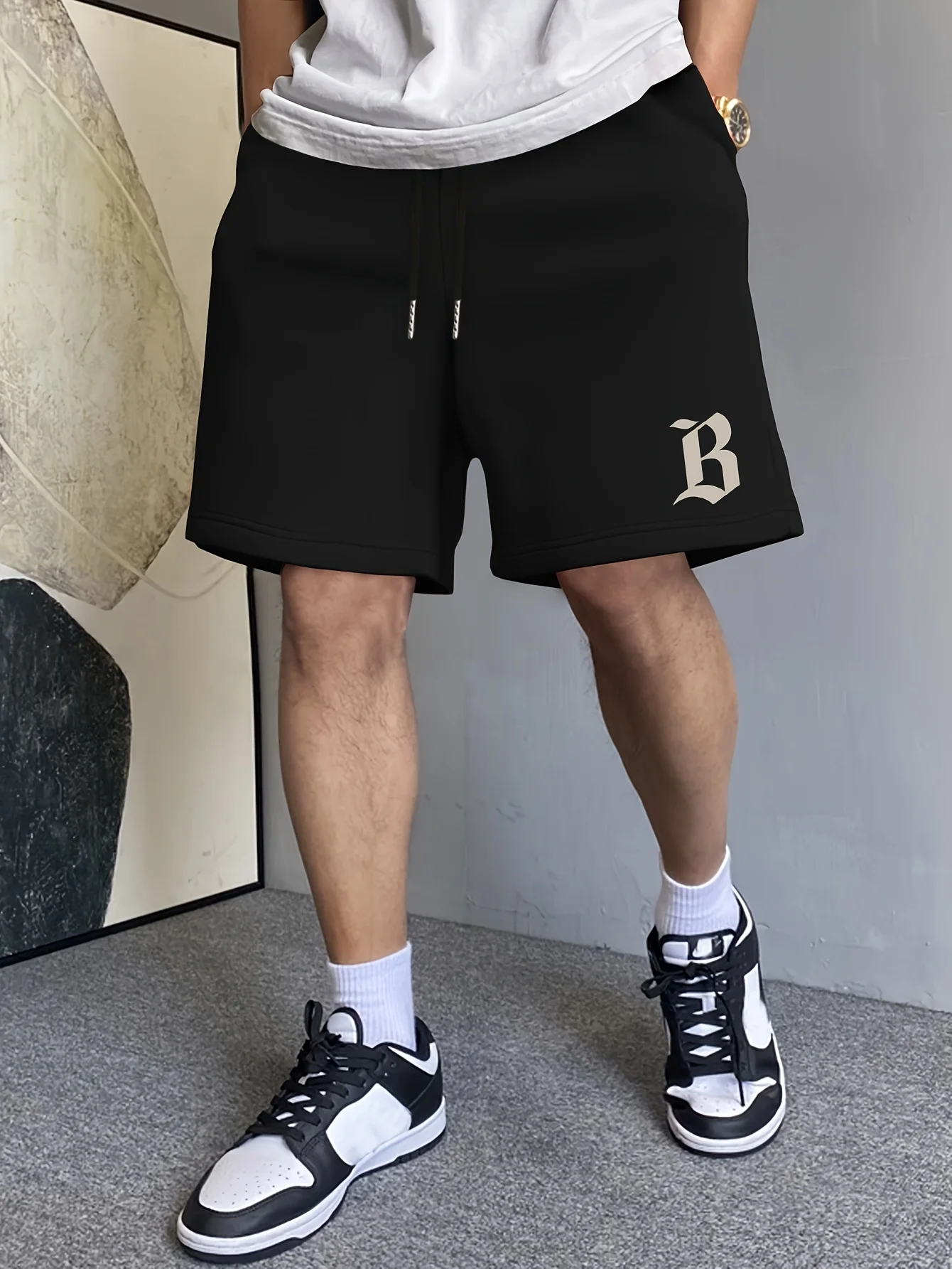 

Men's Summer Letter Print Casual Shorts, Loose Fit, Elastic Waistband with Drawstring, Suitable for Outdoor and Everyday Wear