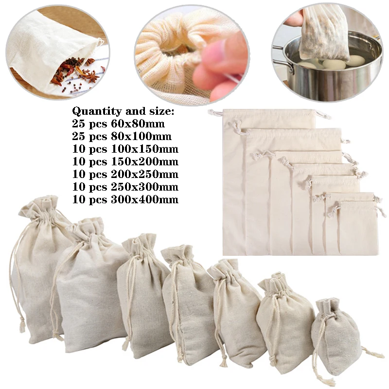 

10pcs 25pcs Cotton Drawstring Storage Bags Christms Wedding Gift DIY Plain Pouch Reusable Home Organize Dustbag