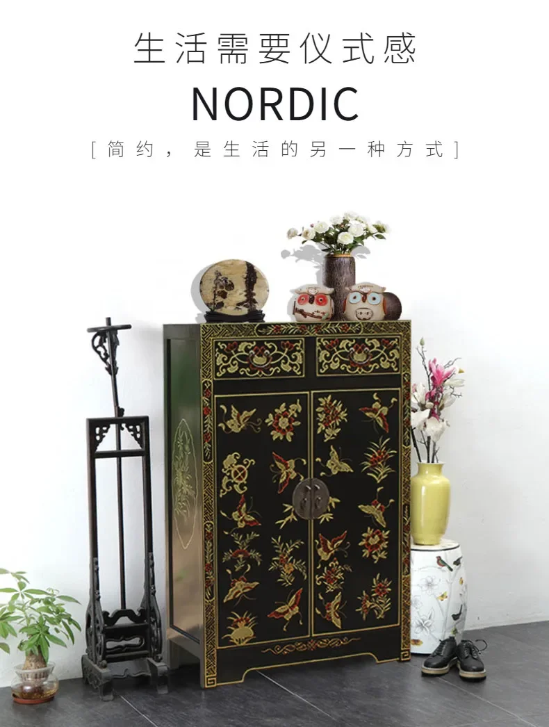 N138Solid wood light luxury shoe cabinet small apartment household door simple modern living room retro entrance cabinet