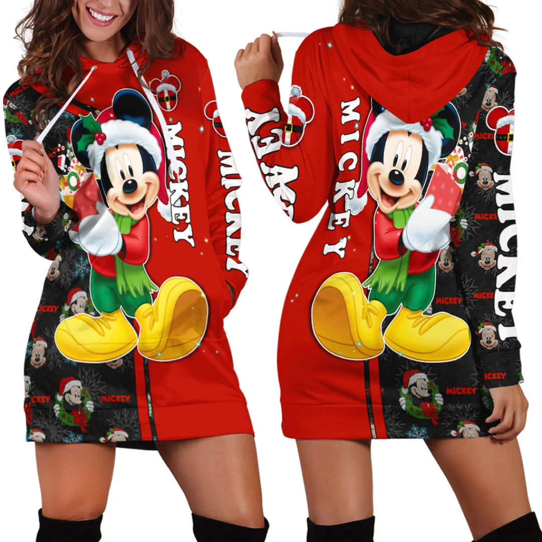 Disney New Mickey Mouse Hoodie Dress Sweater Fashion Disney Dress Sweatshirt Dress 3d Allover Printed Hoodie for Women