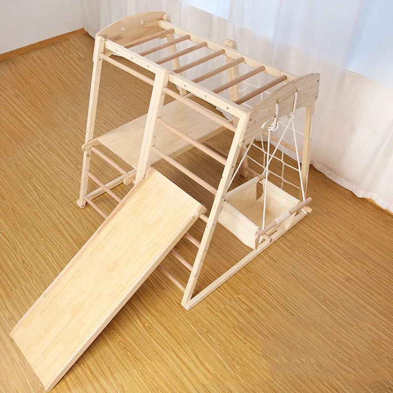 

Новинка 2025: Детский деревянный комплекс для лазания с горкой, сеткой, лестницей и качелями для дома