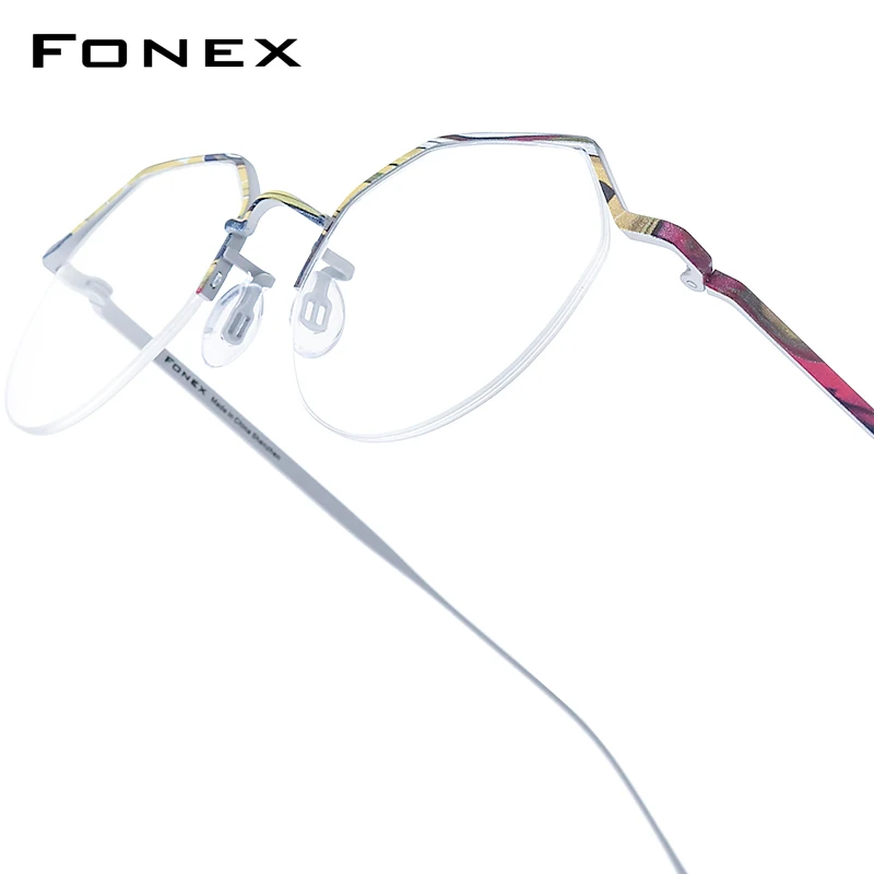 FONEX Titanium Glasses Frame Men New in Brand Design Semi-Rimless Polygon Eyeglasses Half-Rim Japanese Ultralight Eyewear 85866