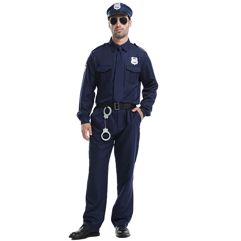 Costume d'Halloween pour homme, policier héros, instructeur de sécurité publique, détective, ensemble uniforme à manches longues