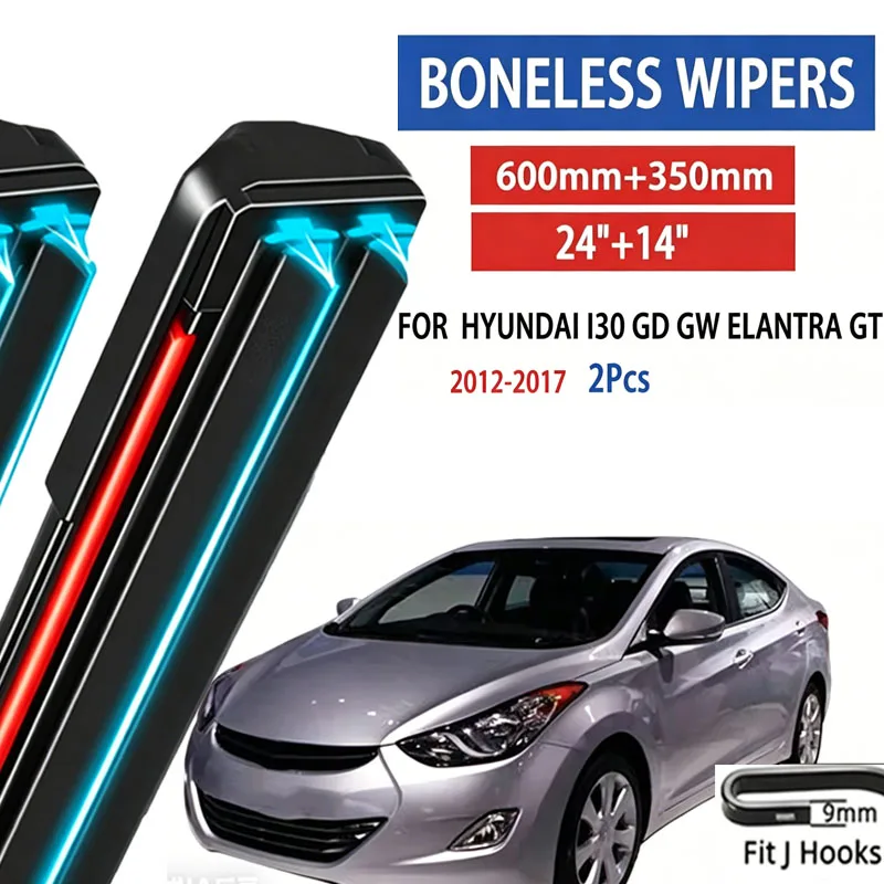

2pcs For Hyundai I30 GD GW Elantra GT 2012-2017 Car Front Wiper Soft Rubber Boneless Wiper HD Quiet Automotive Wiper 24"+14"