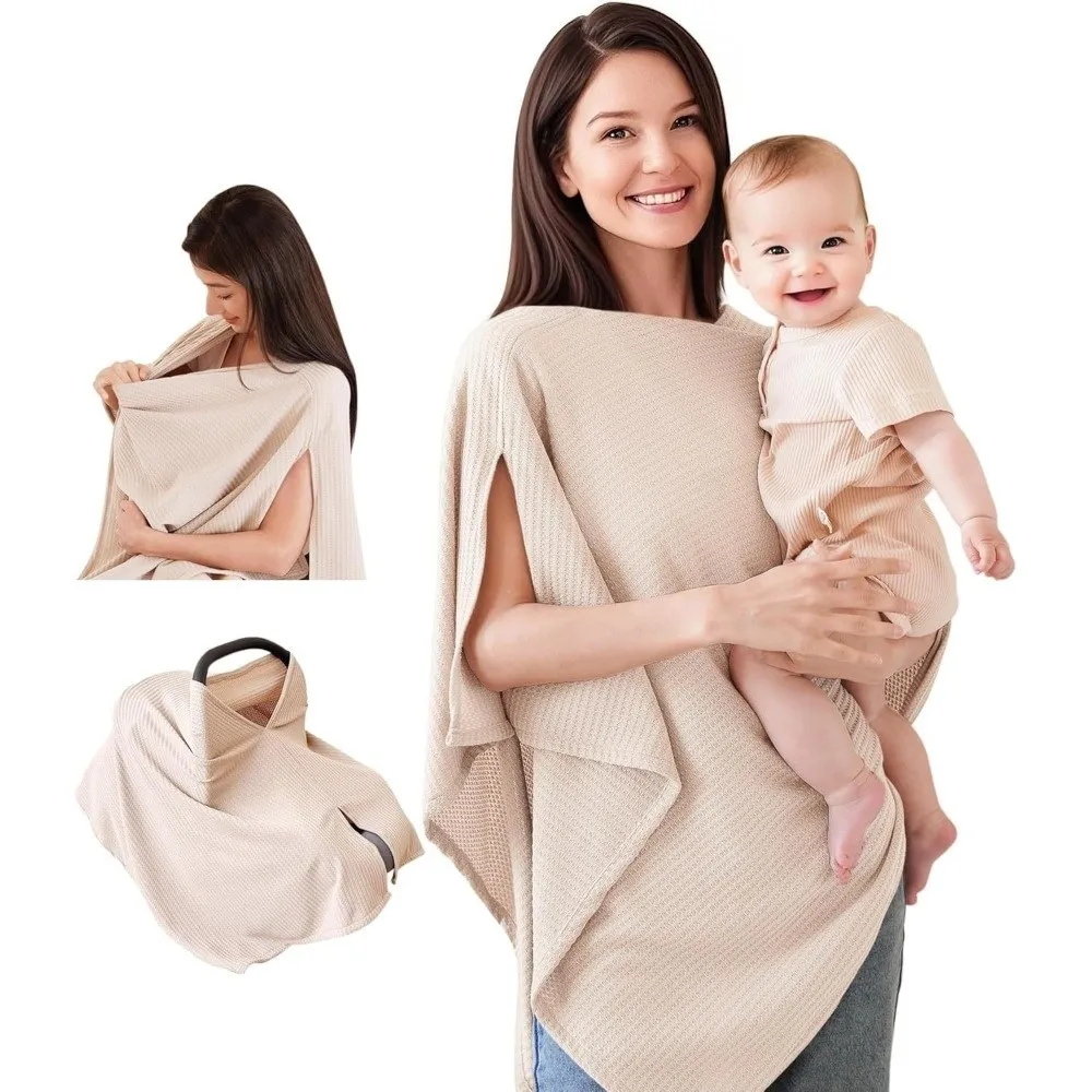 Durable Soft Nursing Cover for Breastfeeding Breathable Stretchy Nursing Poncho Waffle Knit Windproof Feeding Shawl For Pumping