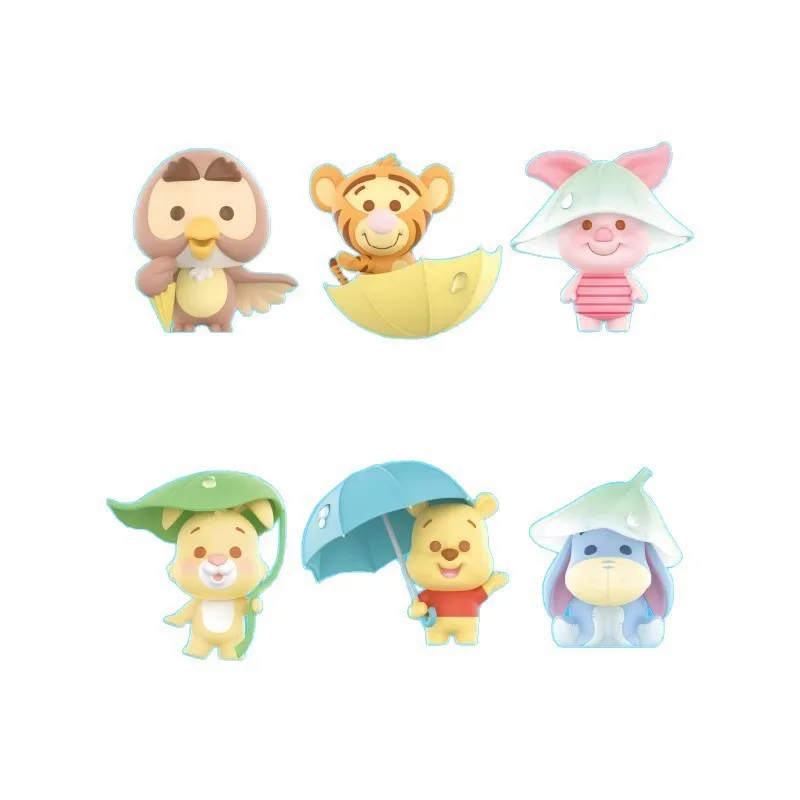 MINISO 블라인드 박스 위니 푸 시리즈 비오는 계절 테마 모델 인형 카와이 애니메이션 주변기기 어린이 장난감 크리스마스 선물