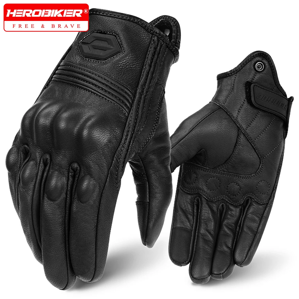 

​Motorcycle Leather Gloves Retro Motorcyclist Gloves Vintage Moto Motocross Gloves Motorcycle Accessories for Men Women