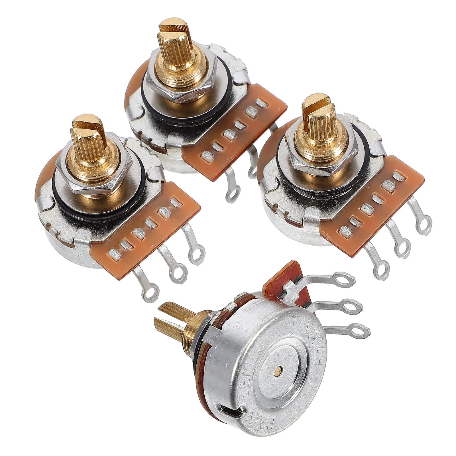 

4Pcs Guitar Potentiometer A500k Split Shaft Pots Volume Tone Knob Copper Shaft Precision Control Smooth Rotation Compatible