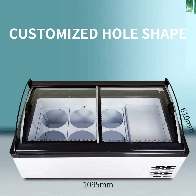 Commercial Refrigerated Ice Cream Display Cabinet 6 Barrel Hard Ice Cream Freezers Custom shape opening