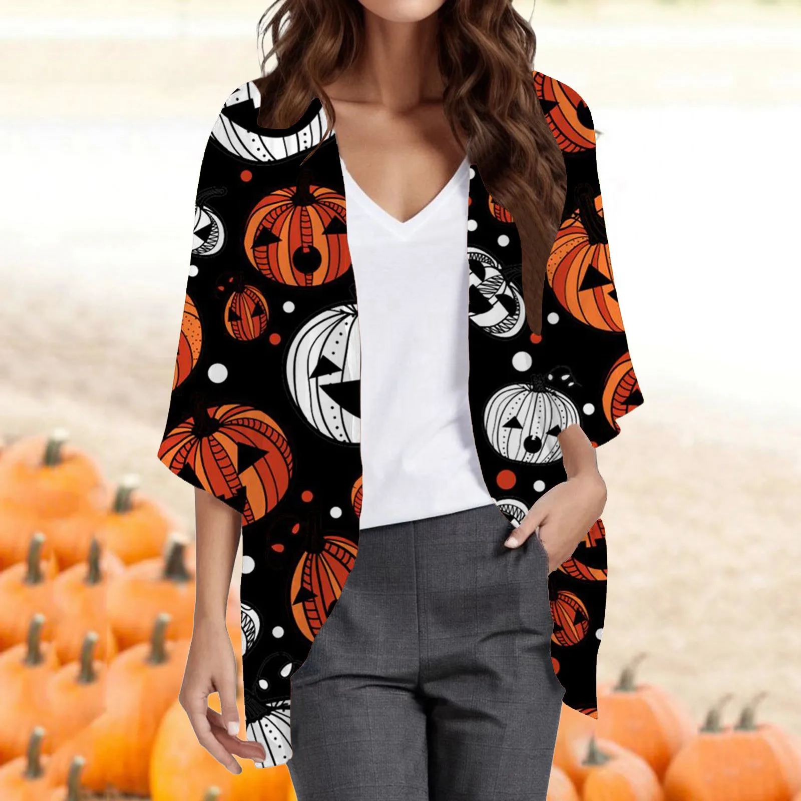 Women's Halloween Print Casual Fashion Cardigan Long Cardigans for Women Lightweight