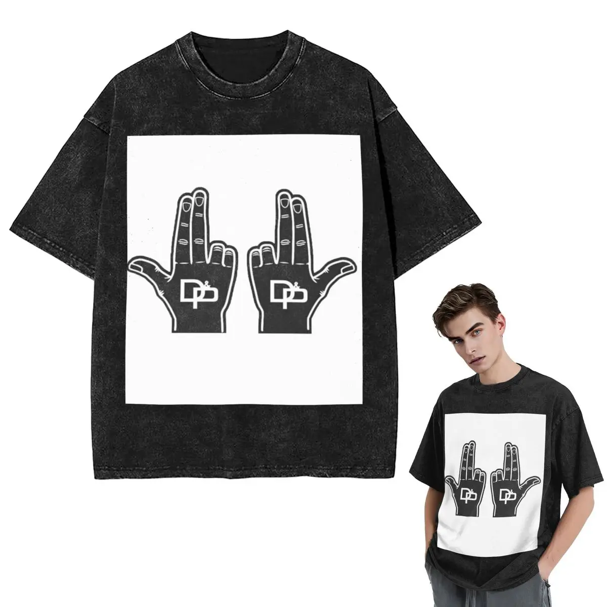 

Streetwear T-Shirts Giant Glove JUL Washed T Shirt Short Sleeve Hip Hop T-Shirt Tops Tees for Men Women