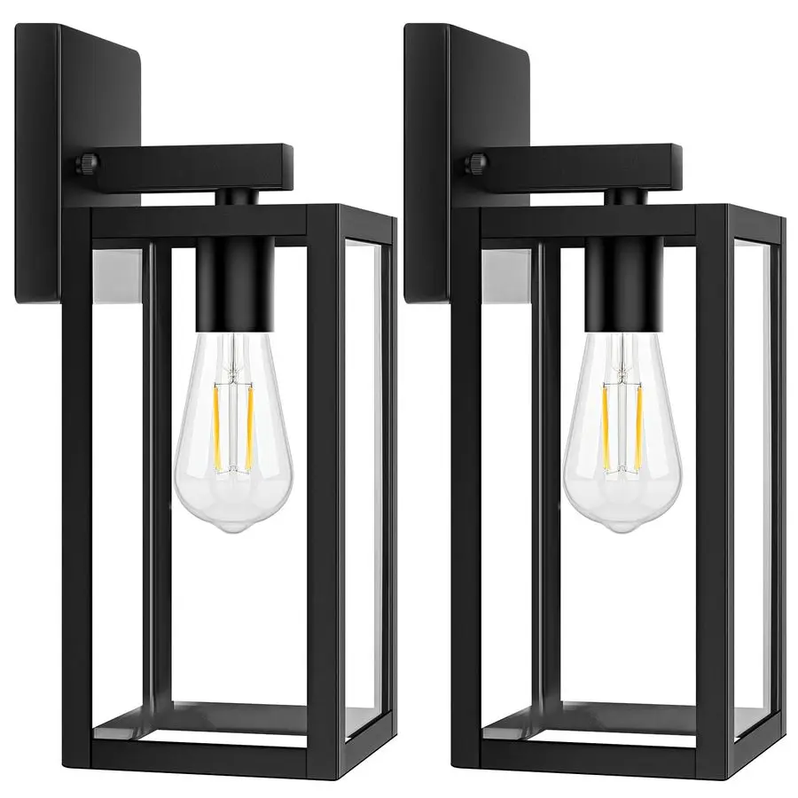 

Outdoor Light Fixtures Wall Mount, Waterproof Exterior Wall Lanterns with Clear Glass, AntiRust Outside Black Wall Sconces, Fron