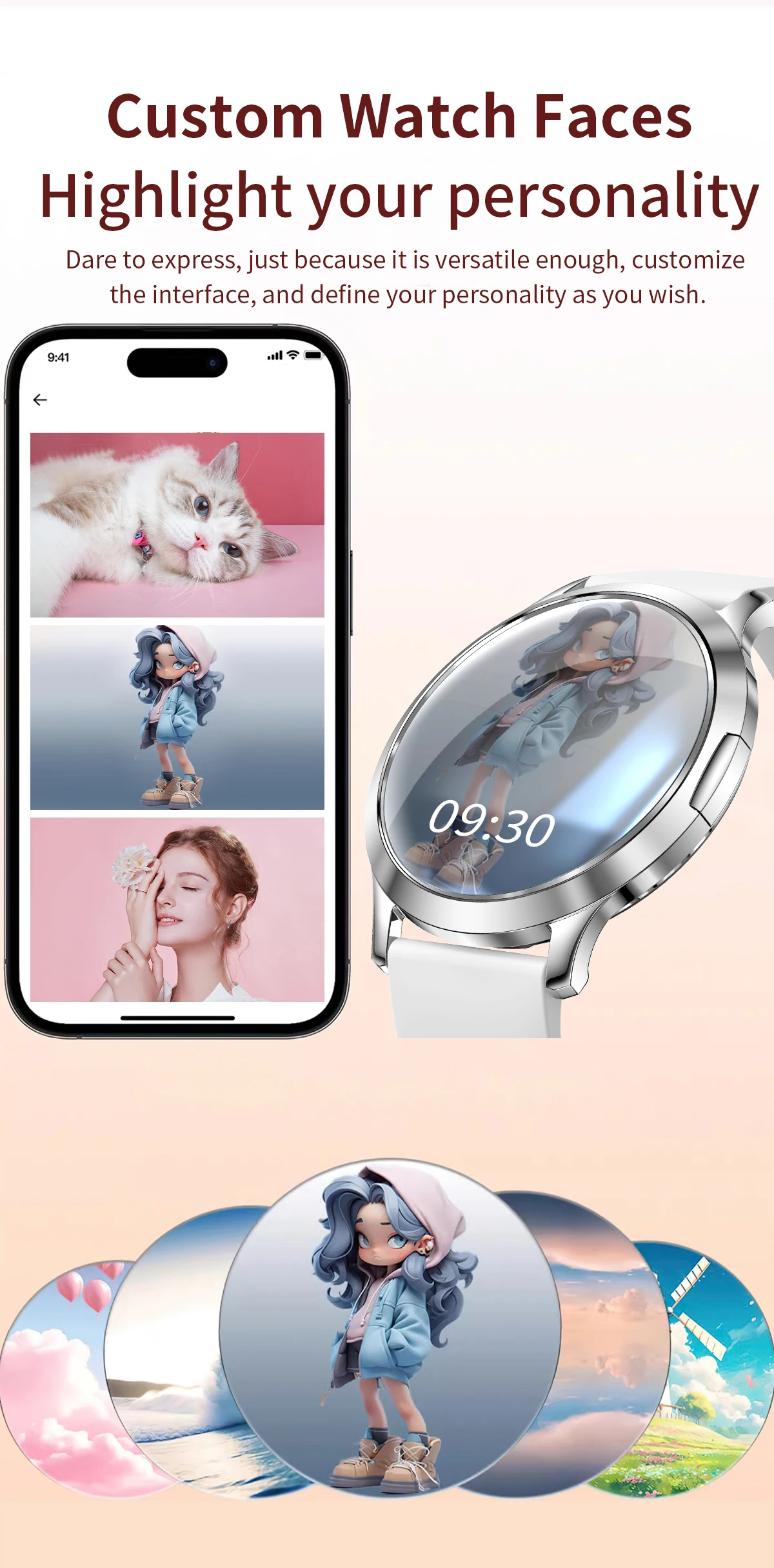 Neue Damen-Smartwatch, 1,32 Zoll, AMOLED, voller Touchscreen, Bluetooth-Anruf, Blutdruck, IP68, wasserdicht, NFC, 7,3 mm, ultradünnes Armband – Detail 8