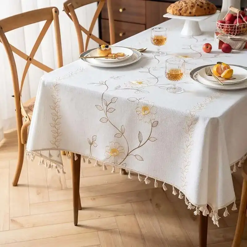 2024 Cotton and Linen Tablecloth Nordic Ins Waterproof Tassel Style Rectangular Dining Table Cloth Tea Table Cloth